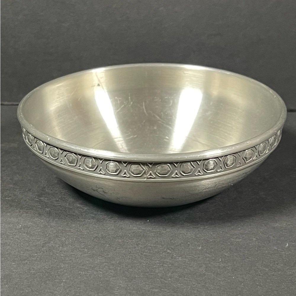 Vintage Norway Pewter Bowl 2”x5” Silver Engraved Pot Ornate Pattern Metal Dish